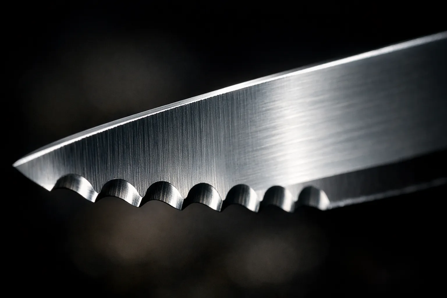 A serrated edge showing scallops ground on one side