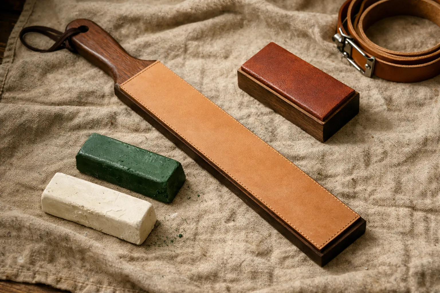 A long paddle strop, a small block strop and compound bars