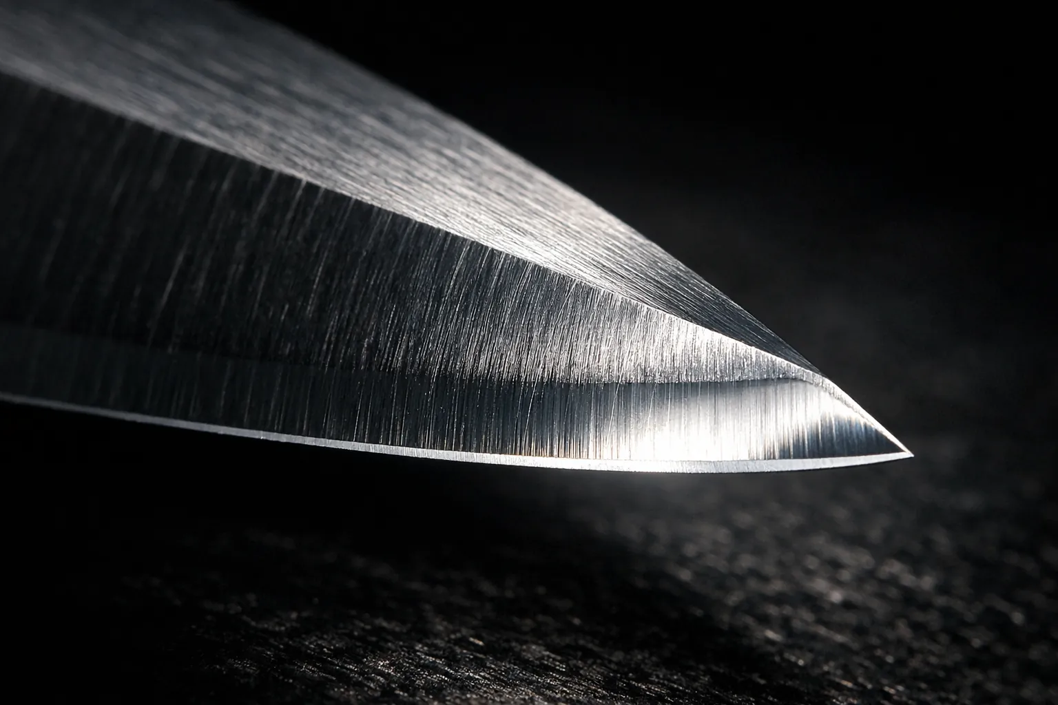 Macro view of a polished bevel along a knife edge